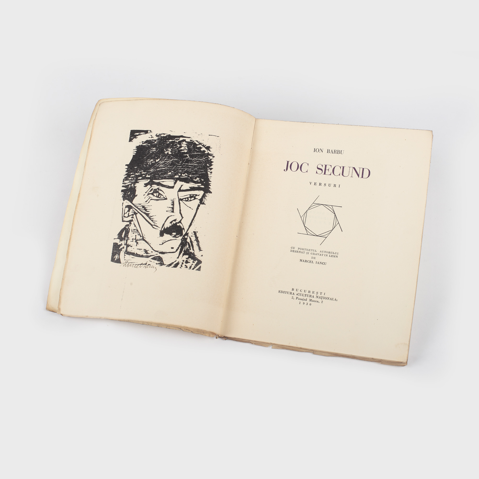Ion Barbu, „Joc secund” cu o gravură de Marcel Iancu și semnătura olografă a autorului, Bucureşti, 1930, tiraj limitat (exemplarul N/Z)