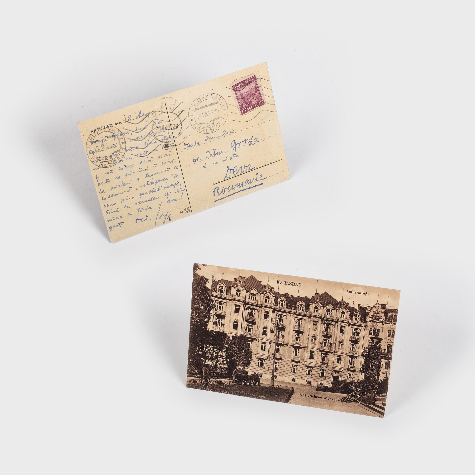 Carte poştală expediată de Octavian Goga către Petru Groza, Karlsbad, 1927