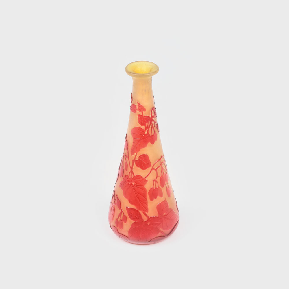 Vas soliflor Émile Gallé, decorat cu fructe de corn, piesă de colecție, anii '20