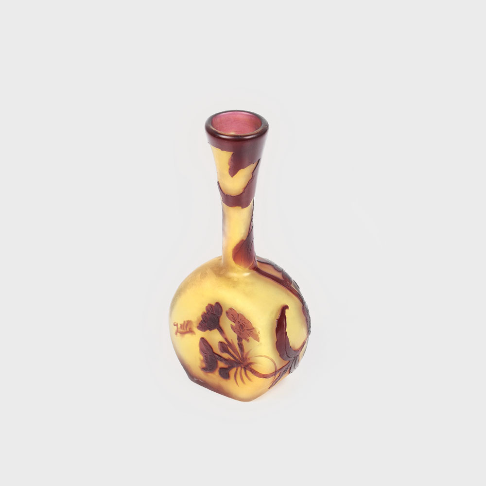 Vas soliflor Émile Gallé, decorat cu anemone, piesă de colecție, cca. 1920