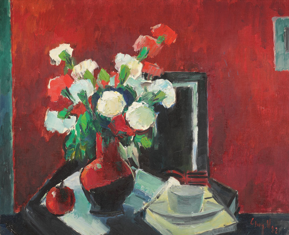 Carnations and a cup of coffee