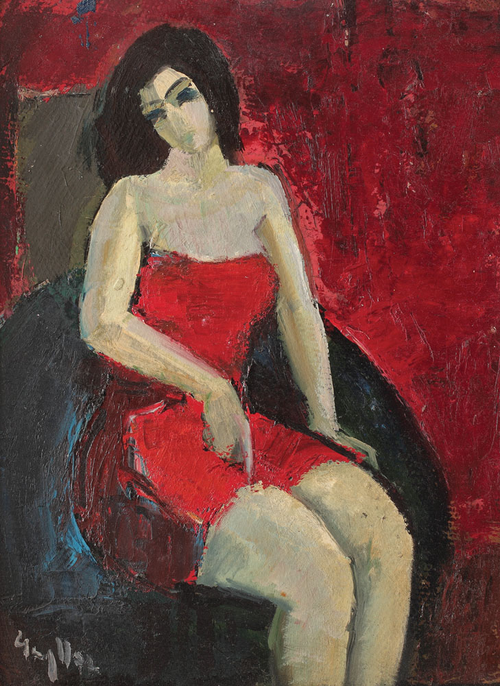 The woman in the red dress