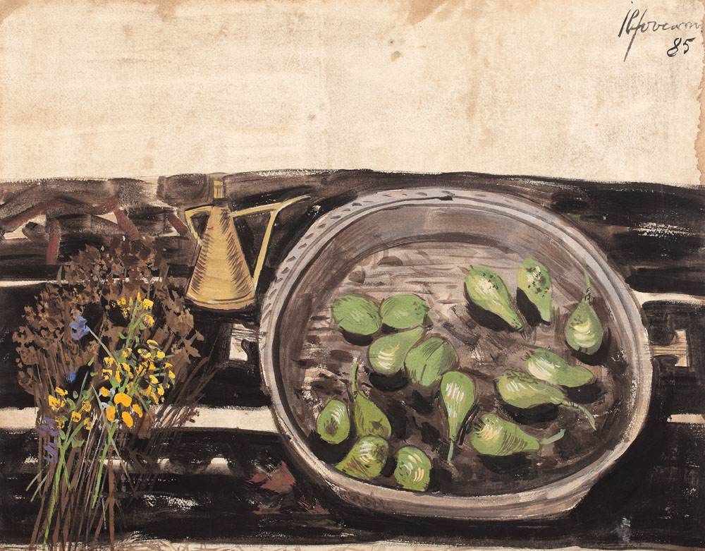 Still life with green pears