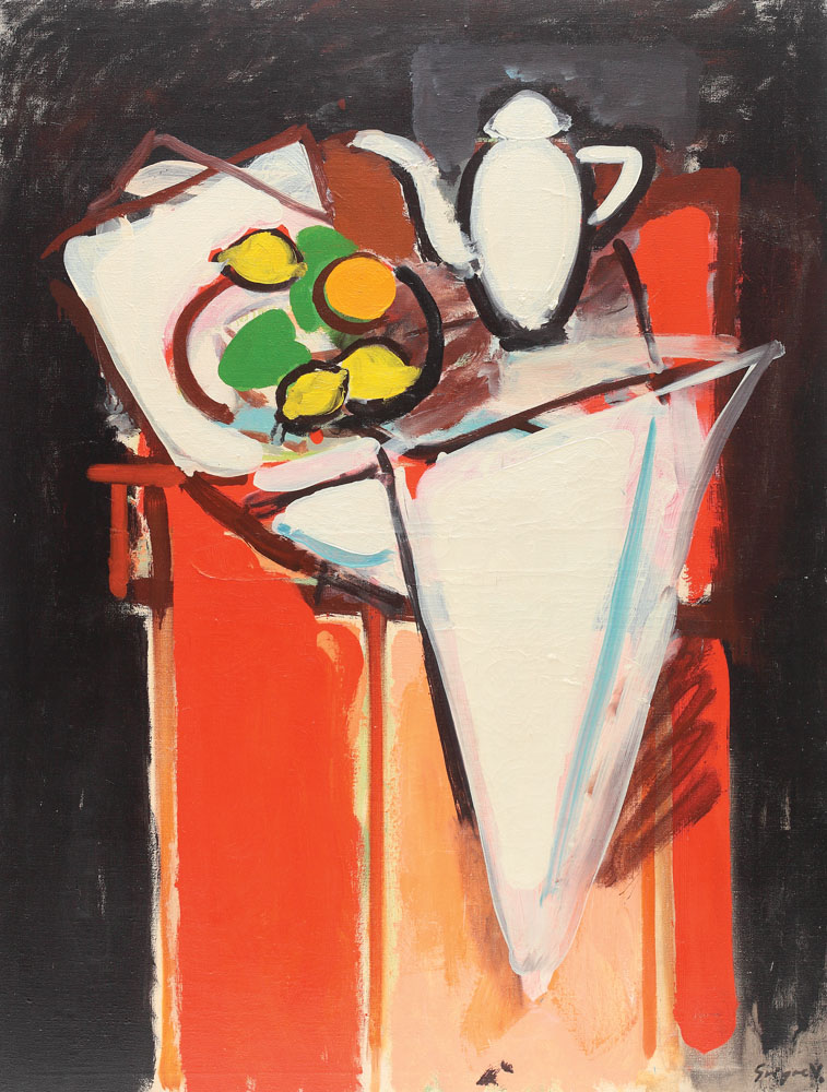 Still life with lemons and teapot