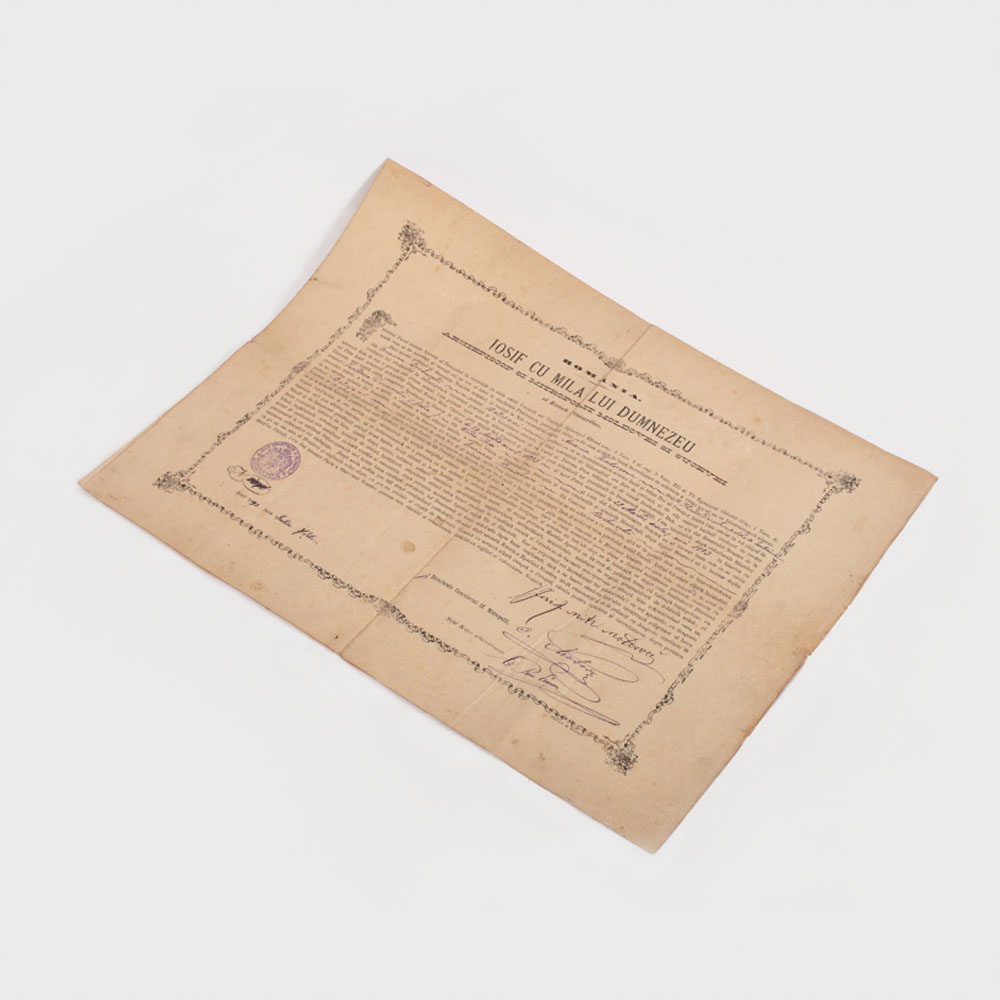 Diplomă de hirotonire cu semnătura olografă a Arhiepiscopului şi Mitropolitului Moldovei şi Sucevei Iosif, 1893