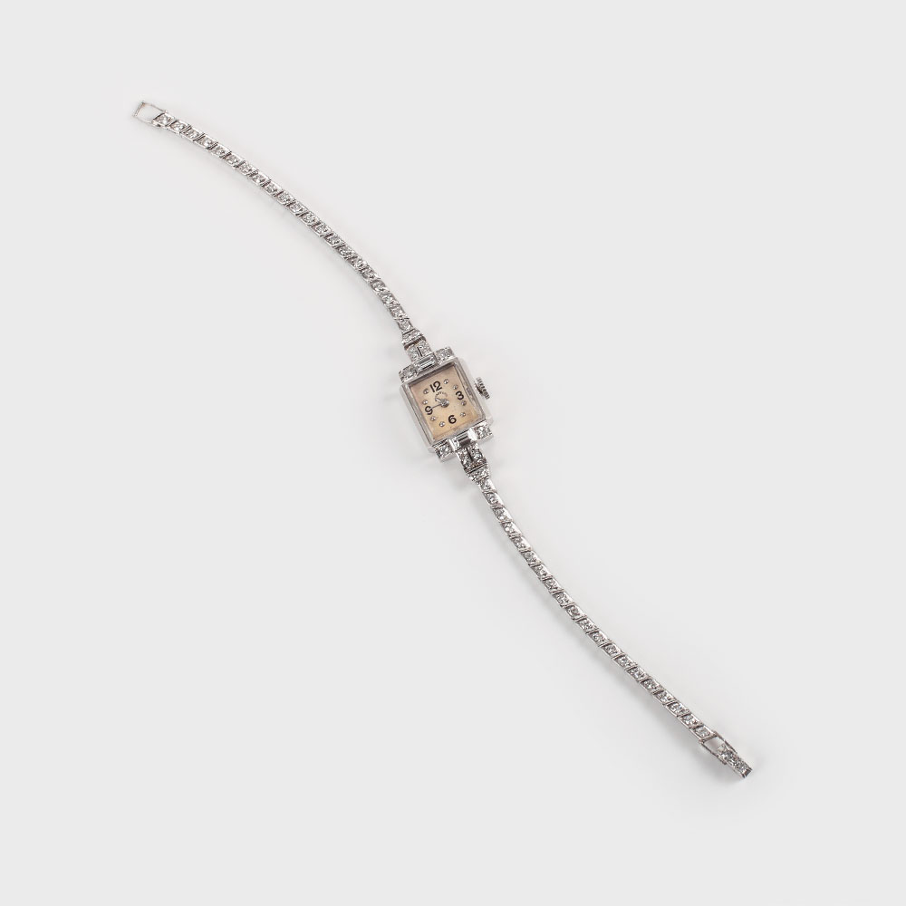 Ceas Tiffany, de mână, de damă, Art Deco, din platină și diamante, cca. 1920