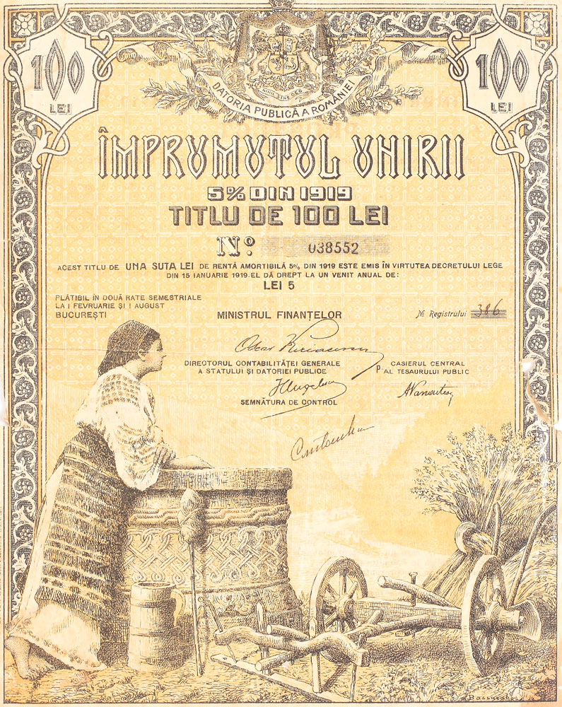 Titlu de 100 lei, Împrumutul Unirii, 1919