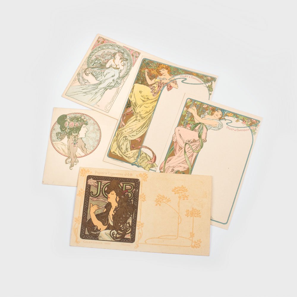 Mică colecție de piese grafice ale designerului Art Nouveau Alphonse Mucha, cca. 1900
