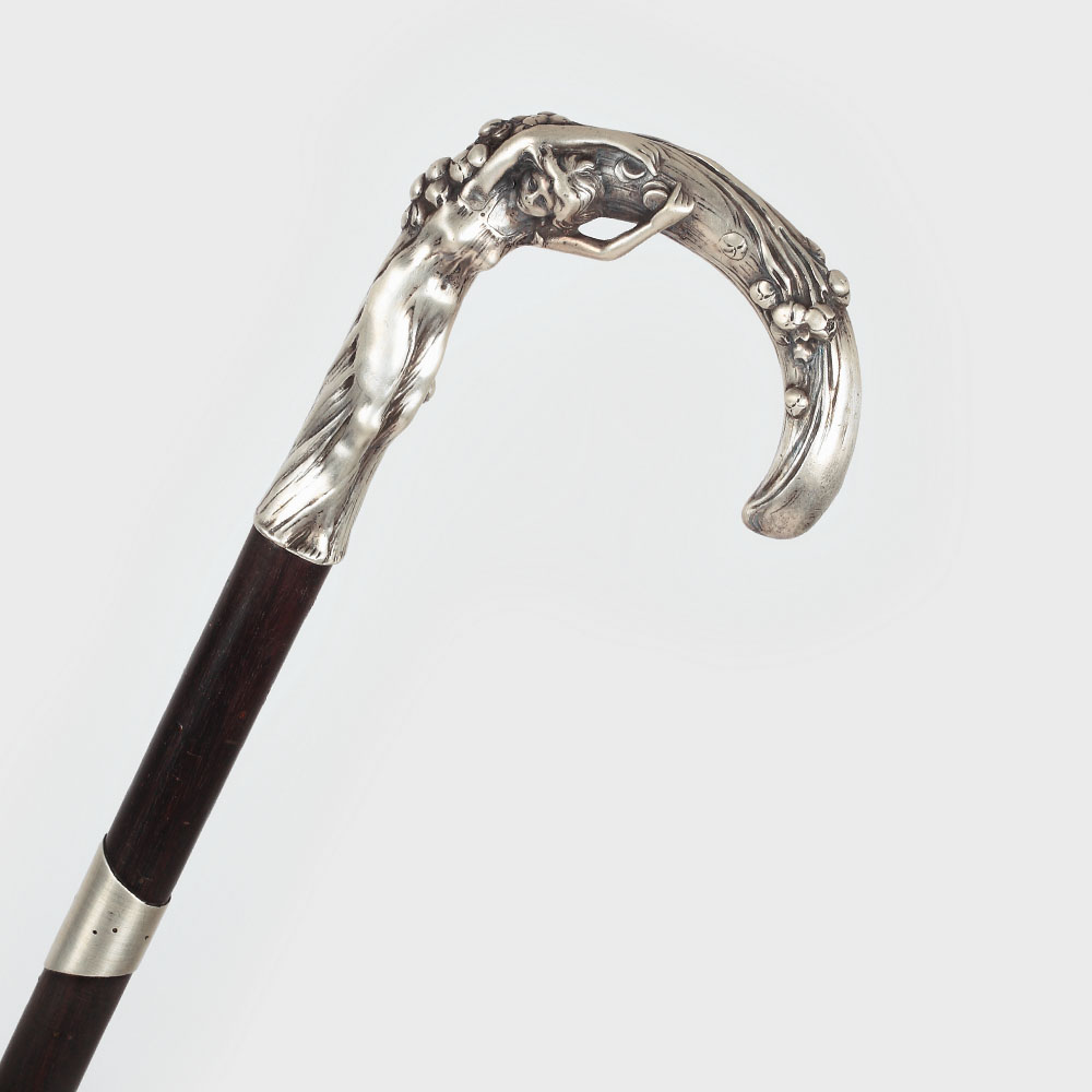 Baston Art Nouveau de promenadă, cu mâner din argint, cca. 1900