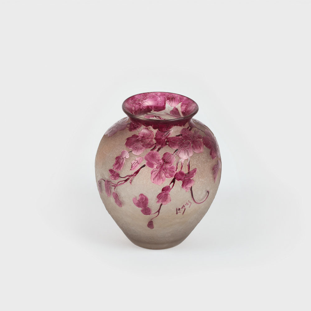 Vas decorativ Legras, decorat cu orhidee, cca. 1908-1919