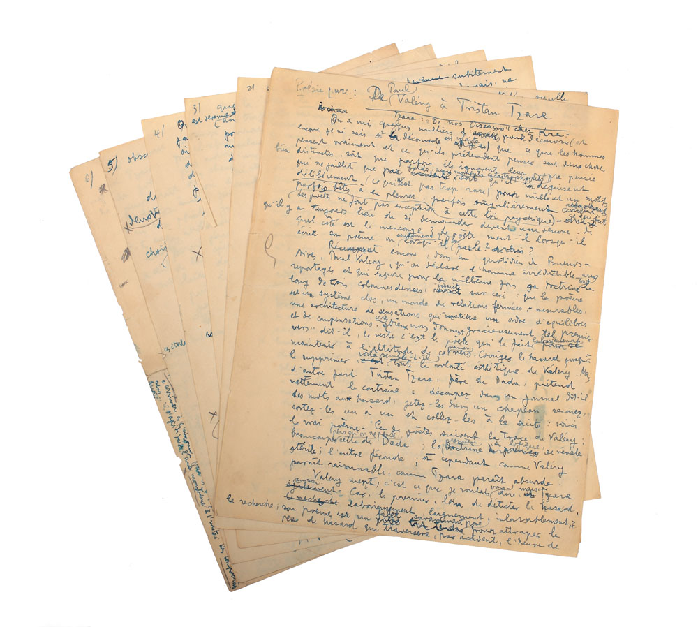 Benjamin Fondane, 'De Paul Valery a Tristan Tzara', manuscris, 6 file