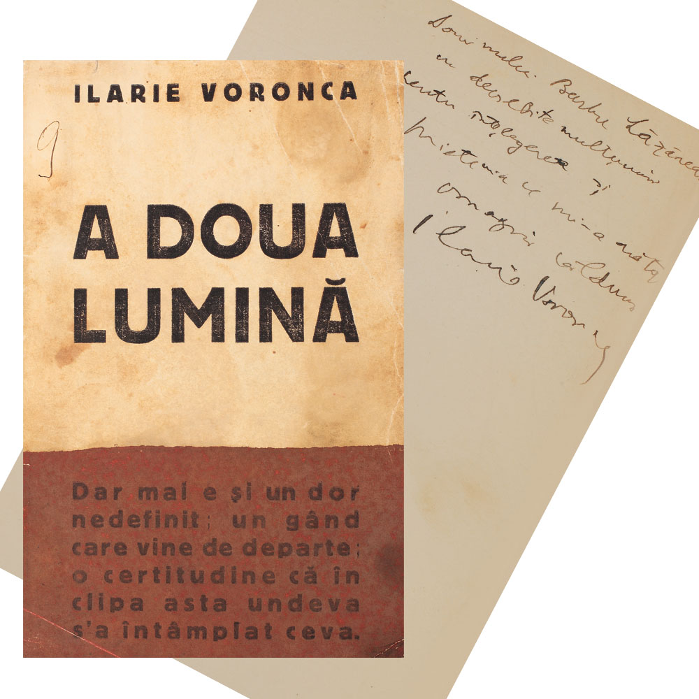 Ilarie Voronca, 'A doua lumină', București, Editura Unu, 1930, cu dedicația olgorafă a autorului către Barbu Lăzăreanu