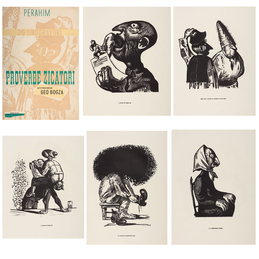 Jules Perahim, 'Proverbe, zicători', cu o prefață de Geo Bogza și 20 de linogravuri, București, Editura de stat pentru literatură și artă, f.a.