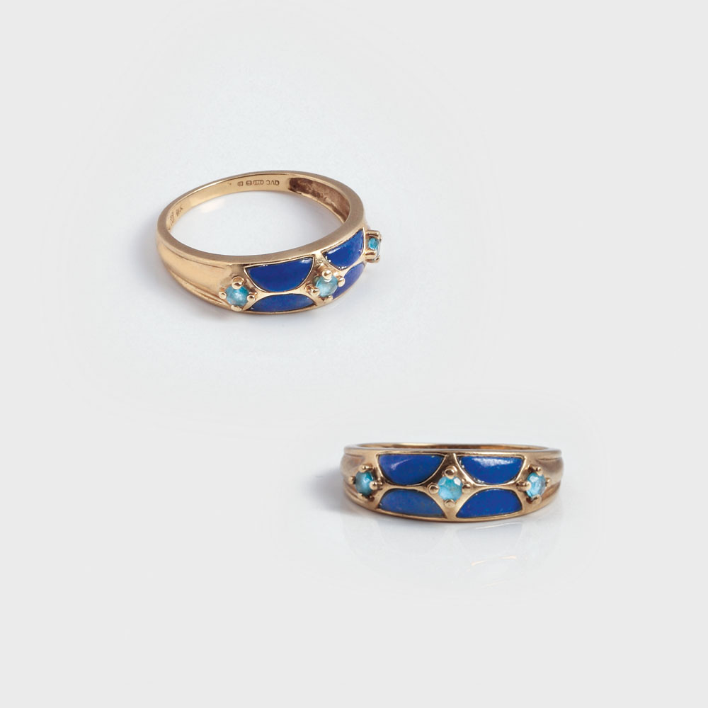 Inel din aur, lapis lazuli și aquamarine