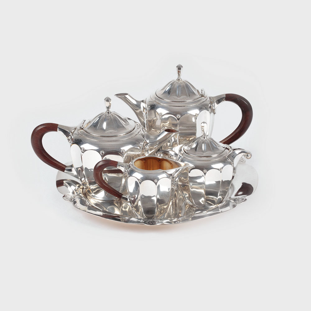 Serviciu Art Deco argintat Roux Marquiand, pentru ceai și cafea, 1925