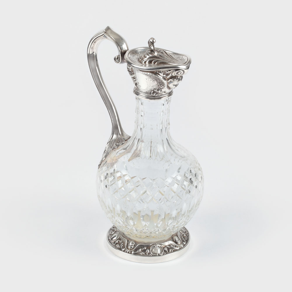 Elegantă carafă Topazio pentru vin sau apă, din cristal și argint