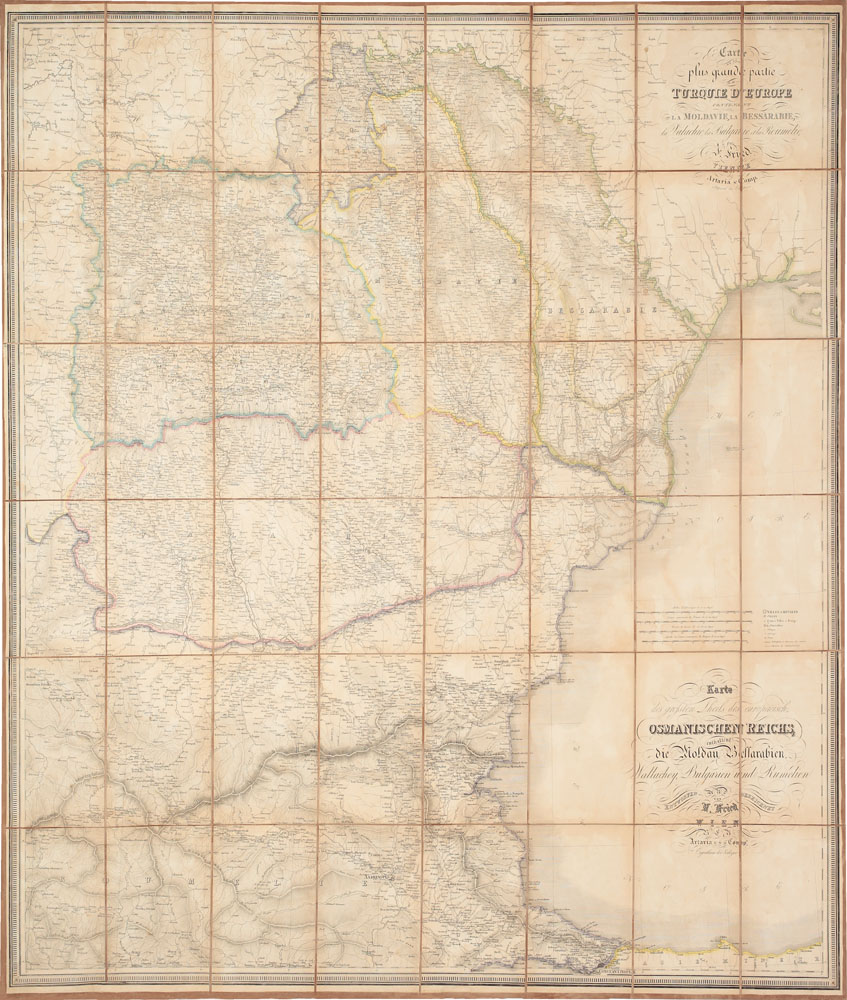 Franz Fried, Harta Turcia europeană, cuprinzând Moldova, Basarabia, Valahia, Bulgaria și Rumelia, cca. 1840-1845, atelier austriac