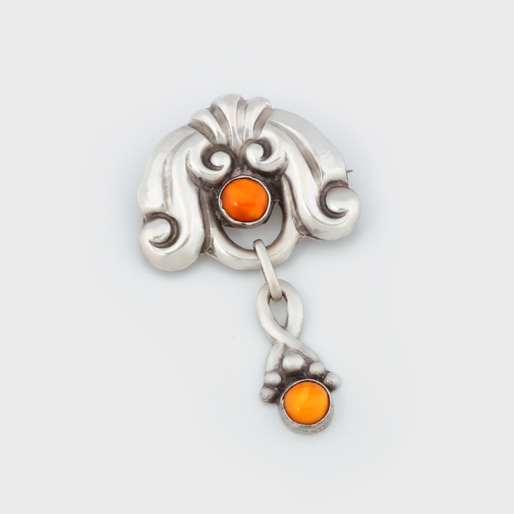 Broşă Art Nouveau din argint și chihlimbaruri, designer Soren Georg Kjeldsen