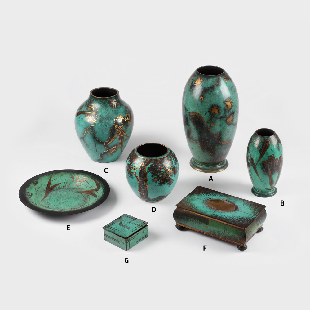 Mică colecție WMF orientalizantă, de vase și casete Ikora, 1925-1940
