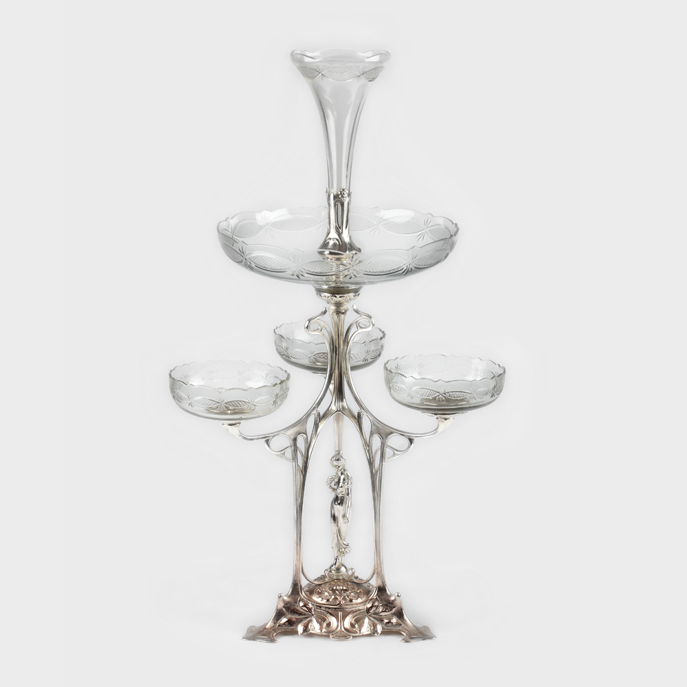 Surtout de table WMF argintat, decorat Art Nouveau, cca 1910