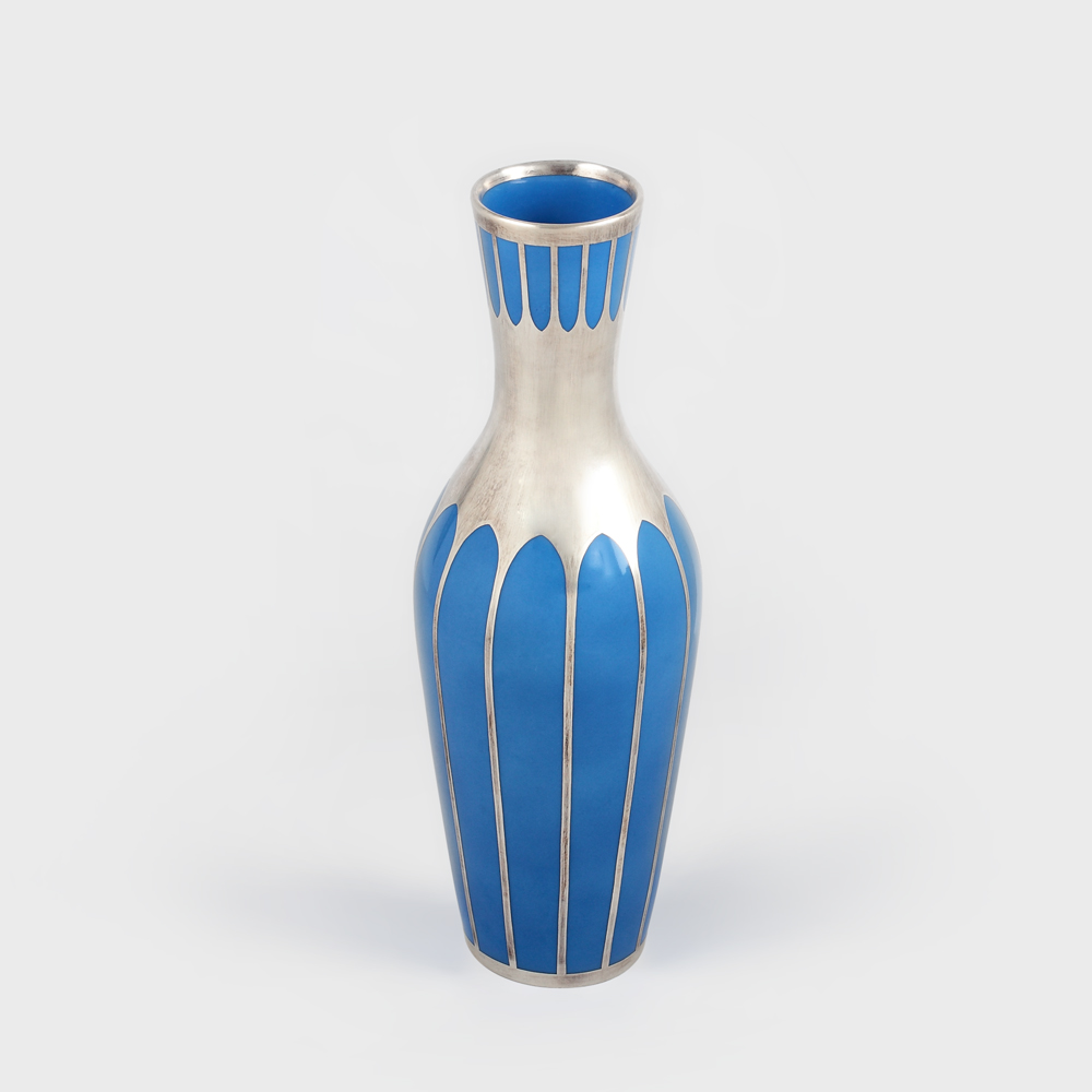 Vas soliflor Furstemberg, decorat cu argint în manieră Art Deco, cca 1930