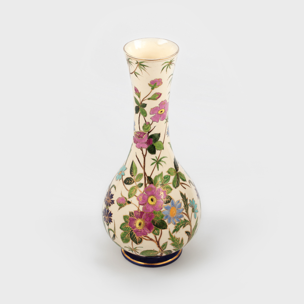 Vas decorativ austro-ungar, pictat cu emailuri şi aur coloidal, stil Art Nouveau, cca 1900