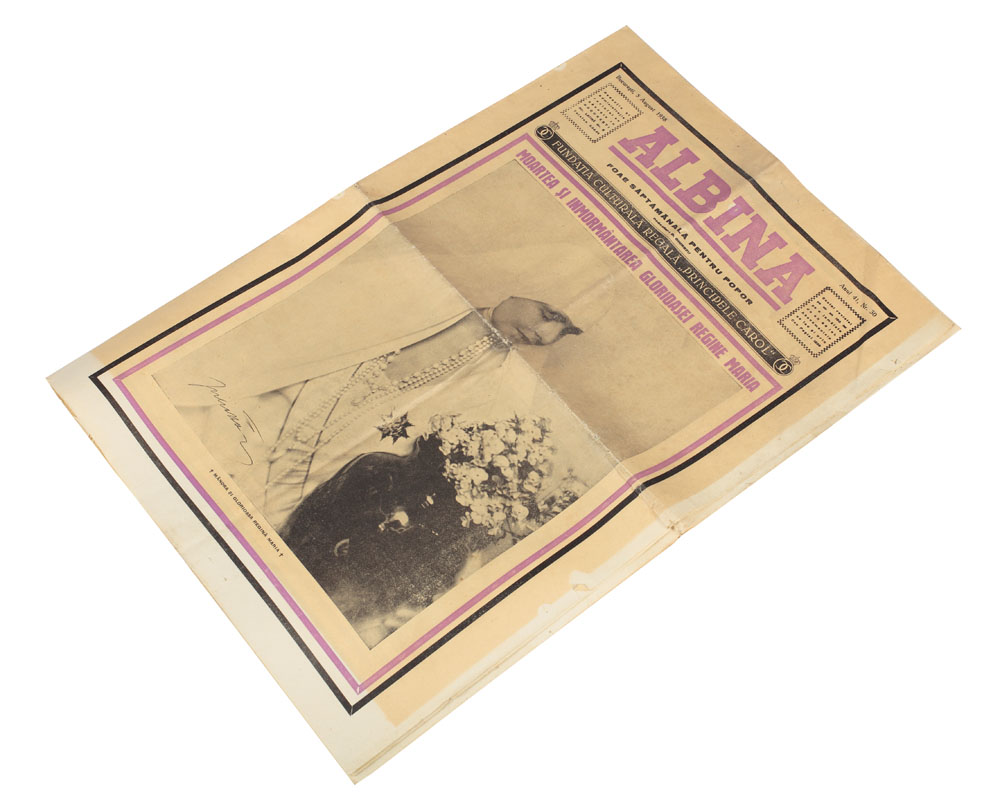 Ziarul "Albina", 5 august 1938, dedicat funeraliilor reginei Maria