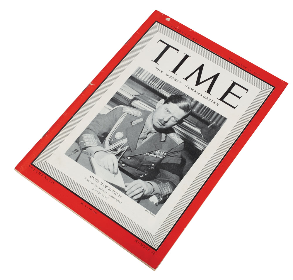 Revista "Time", 13 noiembrie 1939, pe copertă regele Carol al II-lea