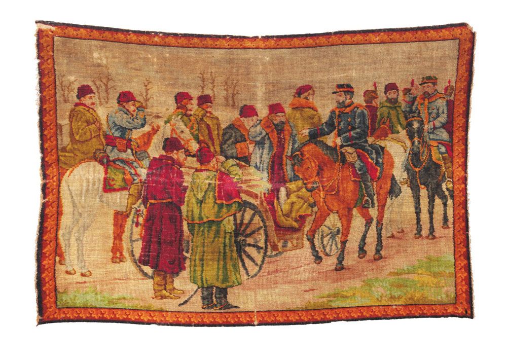 Tapiserie reprezentându-l pe Carol I în timpul Războiului de independență, cca 1890