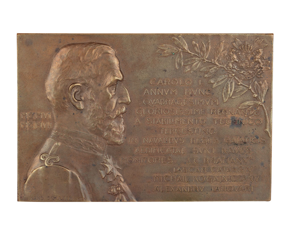 Plachetă "Navigația pe Dunăre", sculptată de Hans Schaefer, 1906
