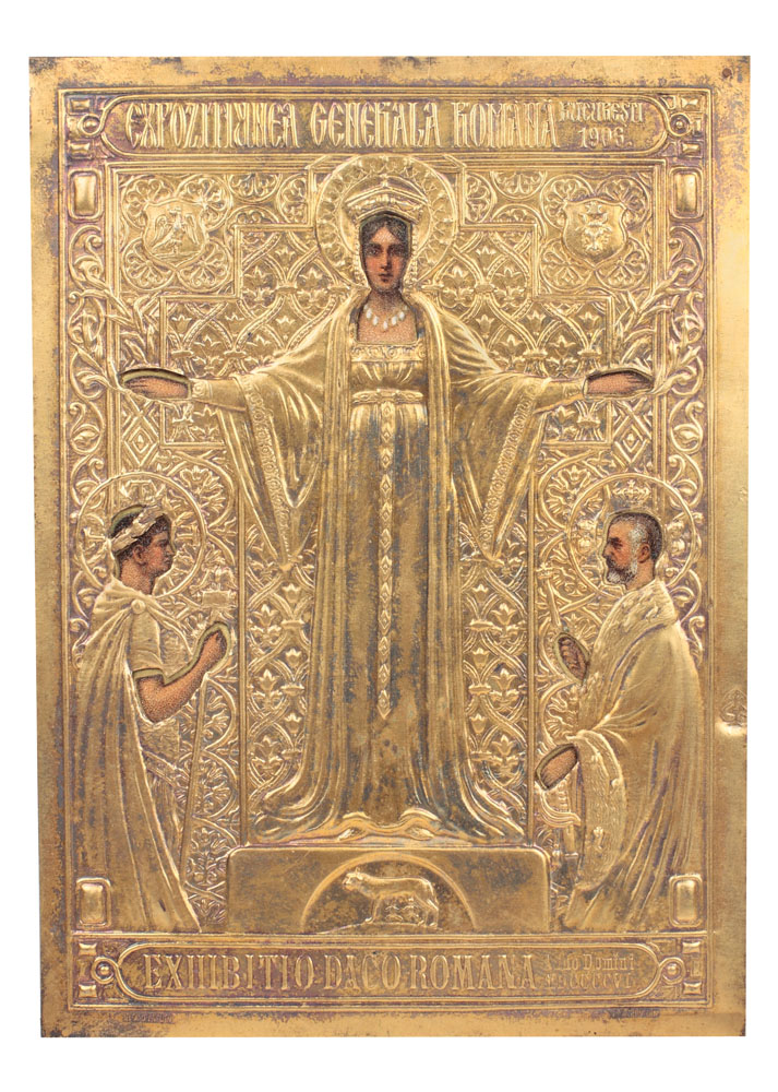 Carte poştală jubiliară Carol I, din argint aurit, gravată în atelierul bijutierului Theodor Radivon, 1906