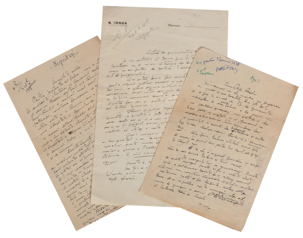 Set 3 manuscrise ale unor articole publicate de Nicolae Iorga în ziarul "Neamul Românesc", anii '30