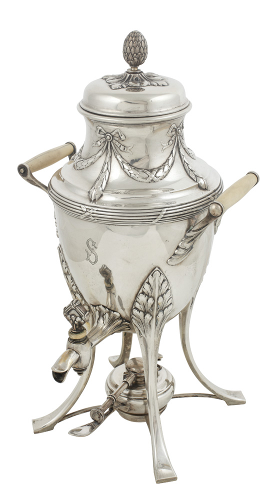 Samovar din argint și fildeș Koch & Bergfeld, decorat în stil Louis XVI 1900