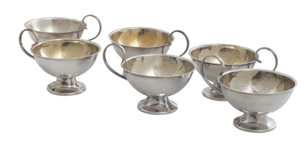 Set suedez de cafea, pentru 6 persoane, din argint aurit, decorat în manieră Biedermeier