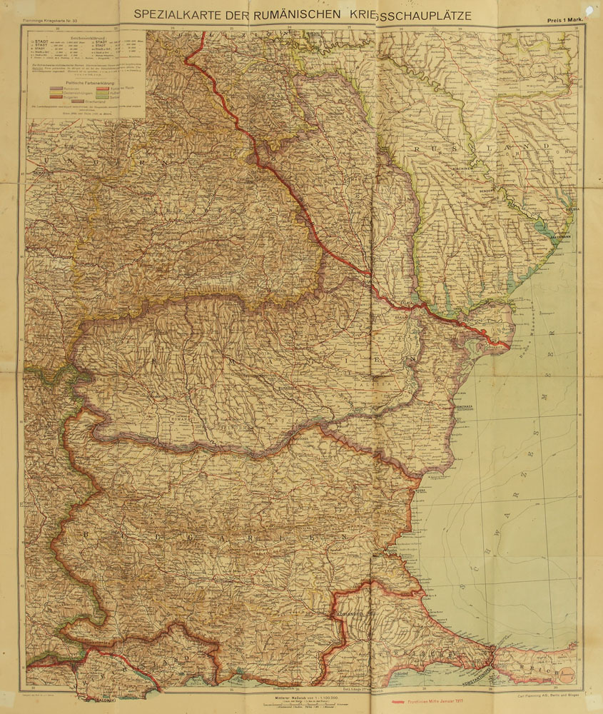 Hartă germană a "României mici", 1917
