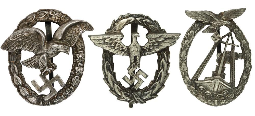 Lot 3 insigne naziste, două de aviație, una de marină, al Doilea Război Mondial