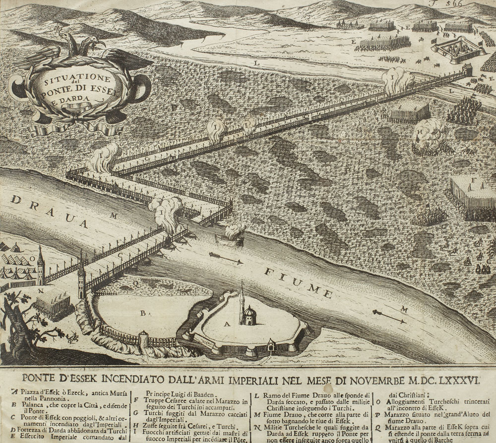 Hartă din a doua parte a secolului al XVIII-lea, Bătălia de la podul Essek (1686)