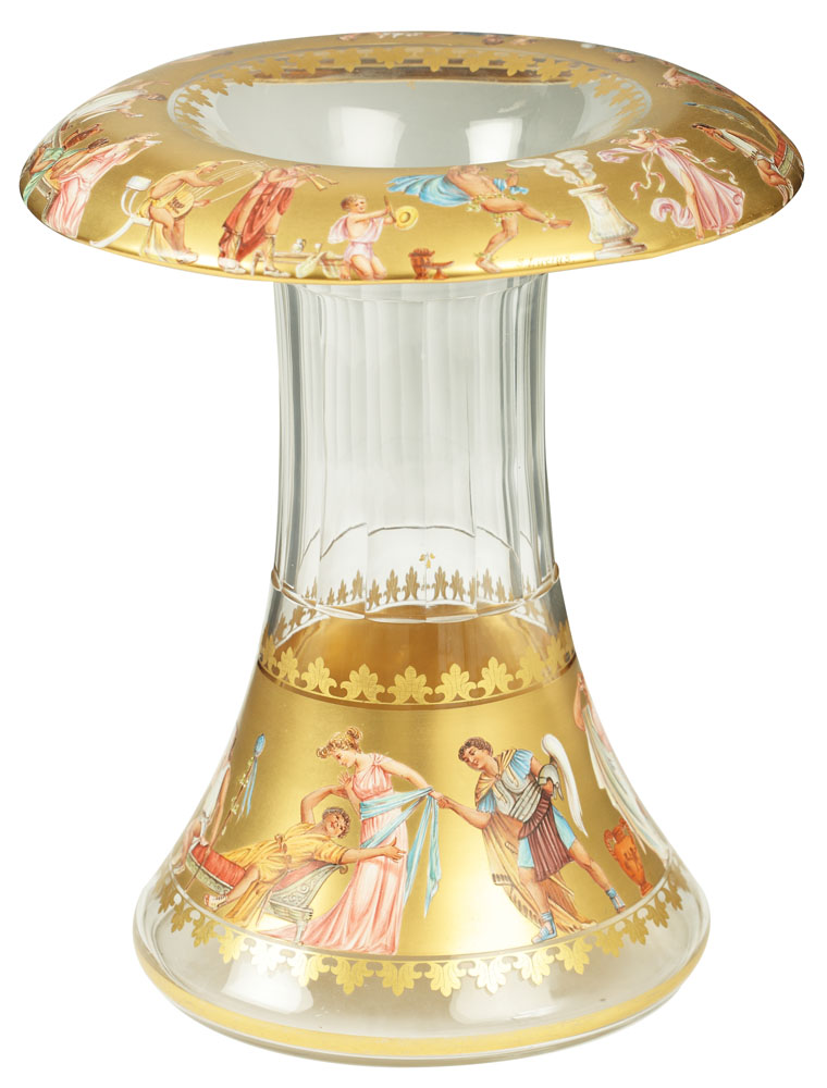 Vas Neo-clasic istorist, din cristal pictat pe aur de Sebastian Lucius