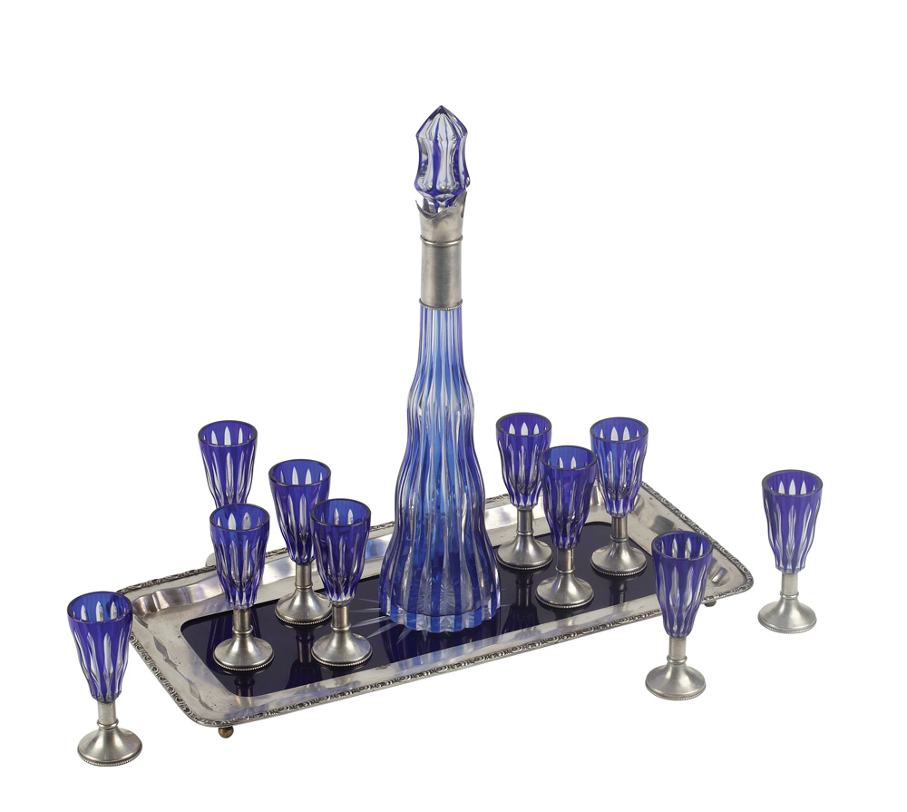 Serviciu de liqueur din cristal albastru, Jugendstil, cca 1900