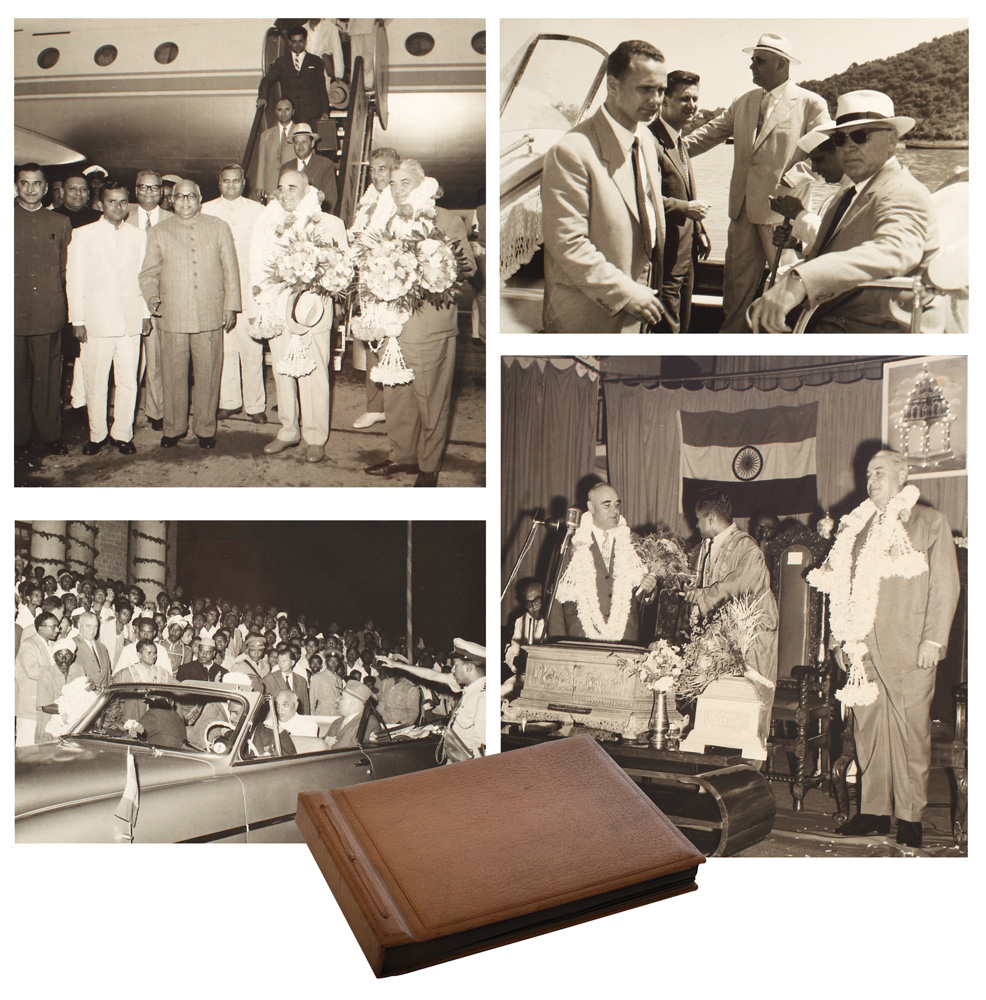 "Vizita delegaţiei Republicii Populare Române în India şi Birmania", album legat în piele conținând 176 fotografii, 1962