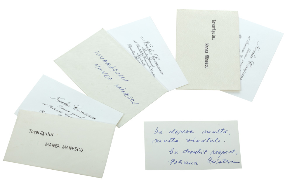 4 felicitări adresate lui Manea Mănescu, de către Nicolae Ceaușescu si Poliana Cristescu, anii '80