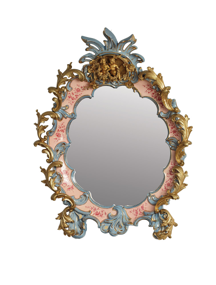 Oglindă Rococo austriacă, decorată cu amorași și motive florale
