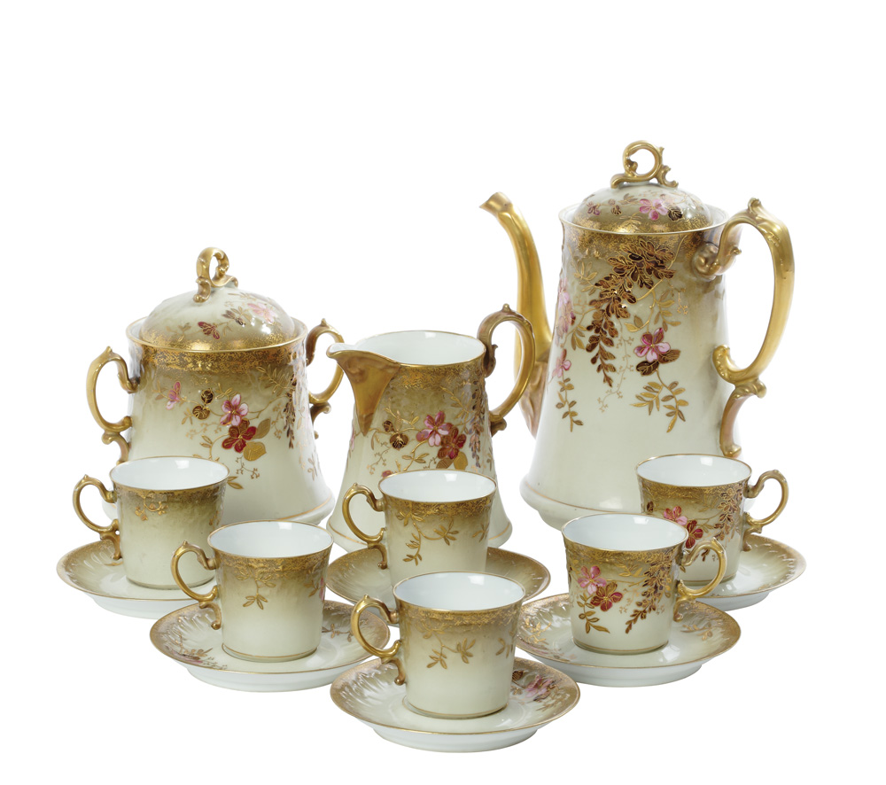 Serviciu Limoges de ceai (sau cafea), pictat cu aur colodial