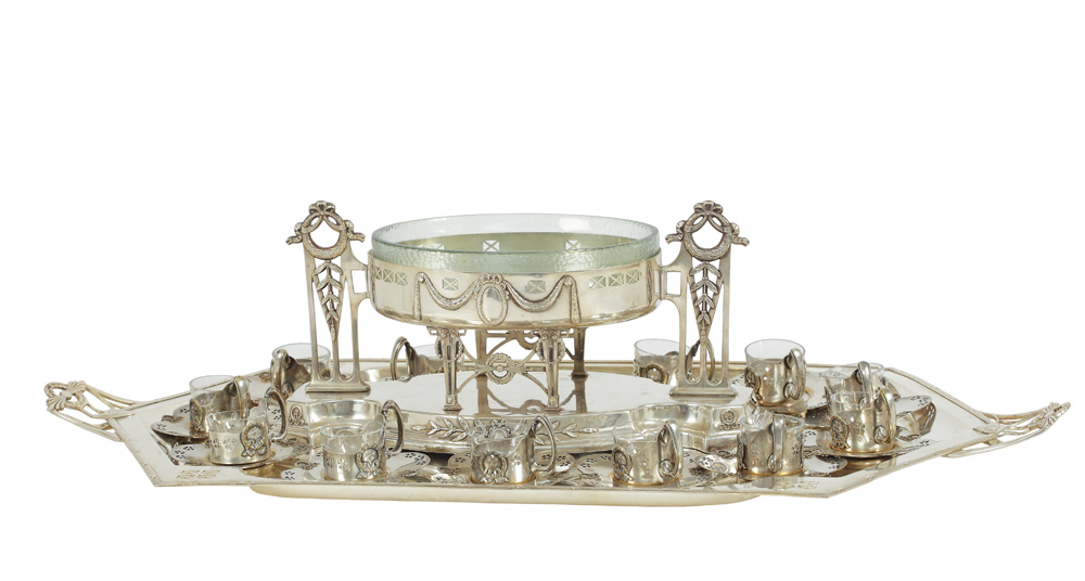 Serviciu vienez pentru cafea/ceai și desert, argintat, cu motive Sezession, cca 1902-1910