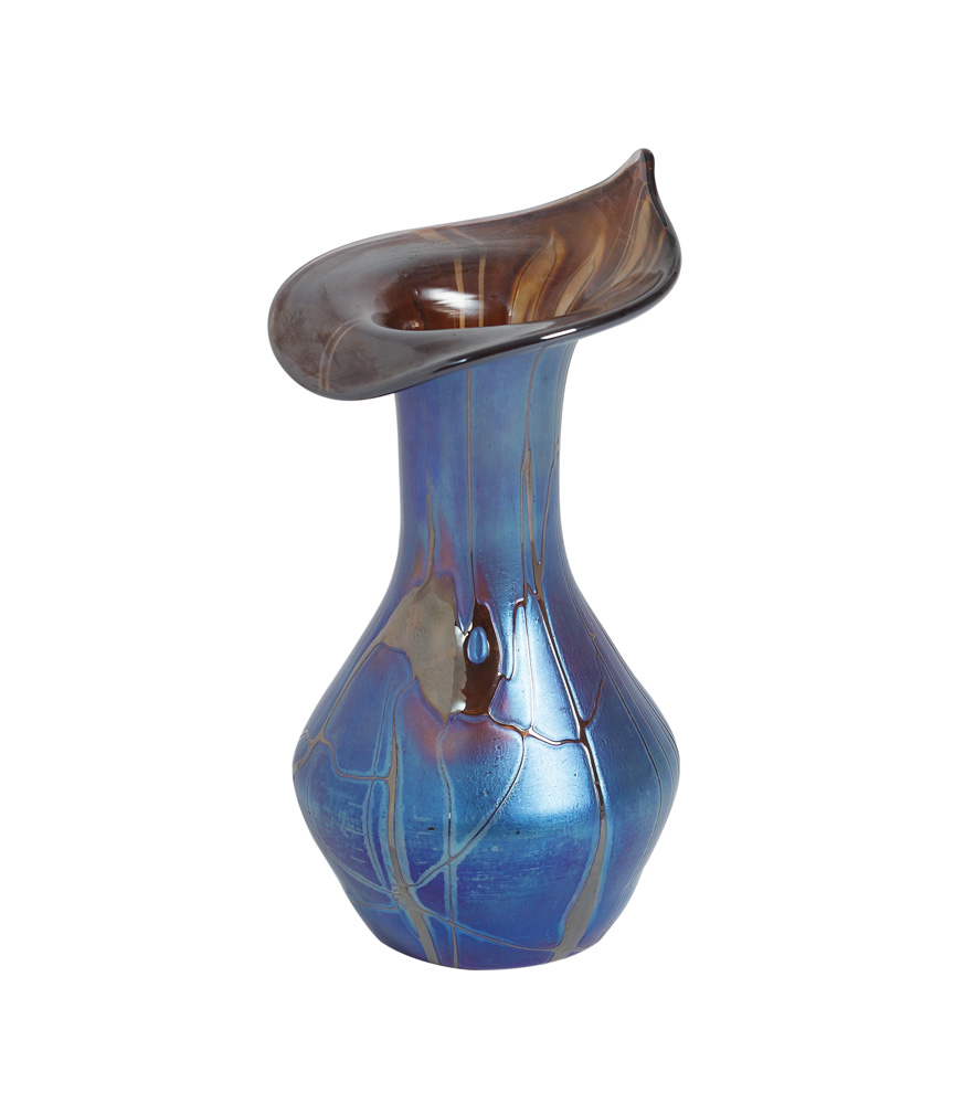 Vas decorativ evazat tip Goose-neck, stil Loetz