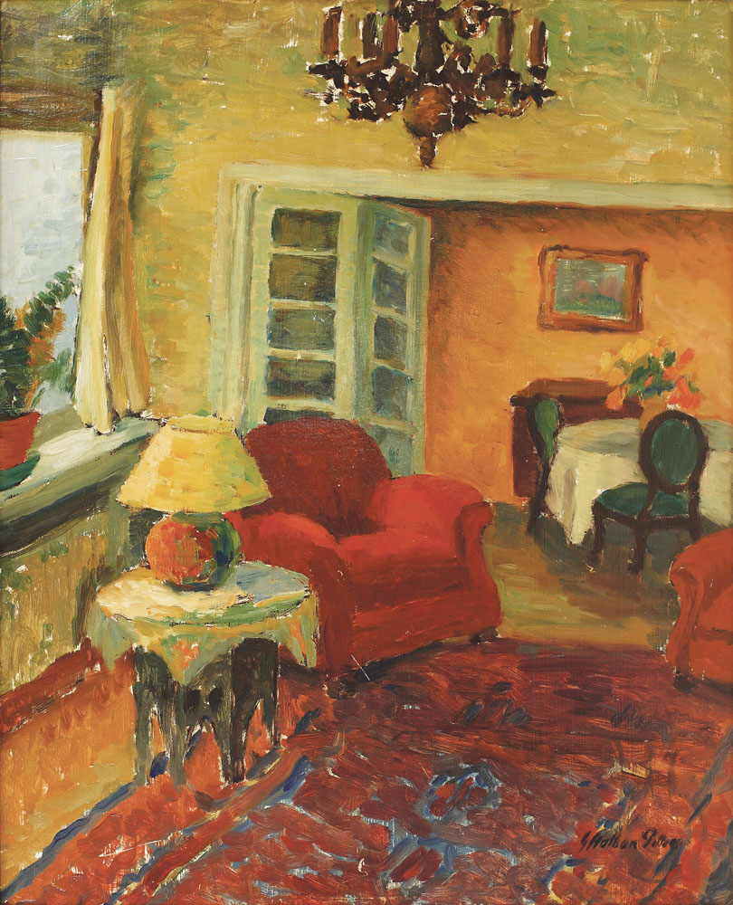 Interior cu fotoliu roșu