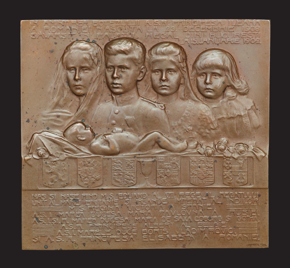 Placheta de botez a Principesei Ileana a României, sculptată de Moise Carniol, 15 Ianuarie 1909