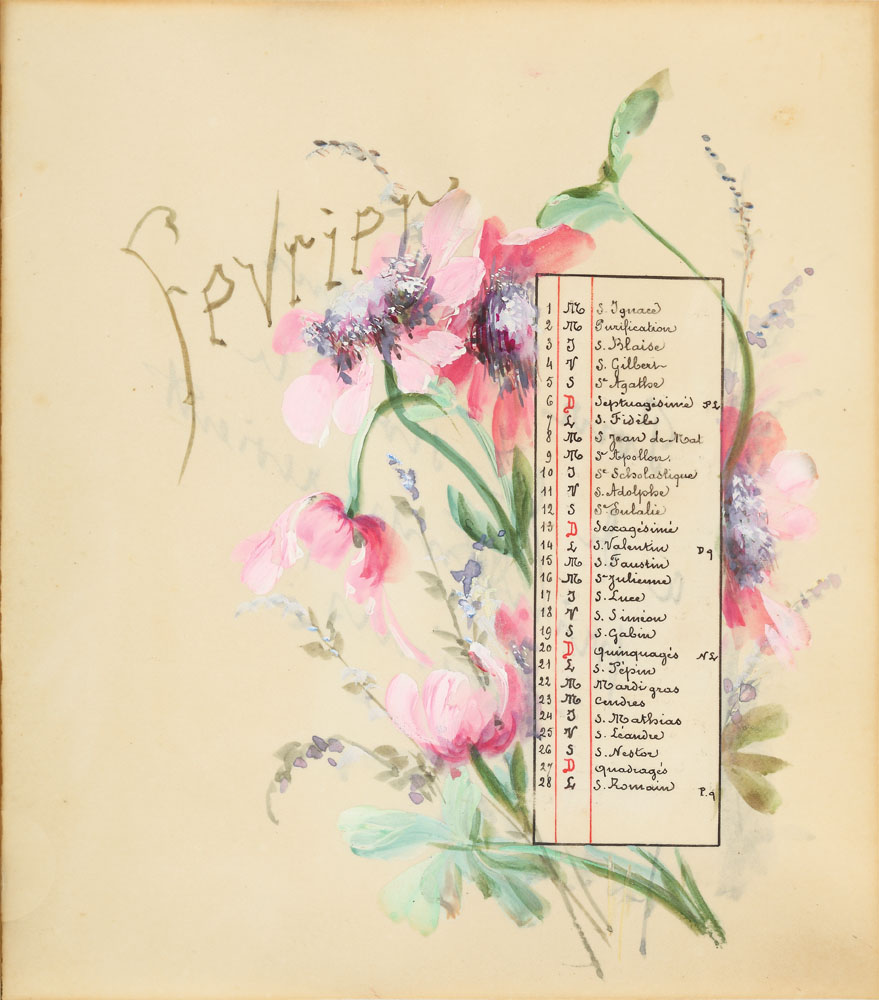'Maci' (pagină de calendar cu motivul floral al lunii februarie 1898)