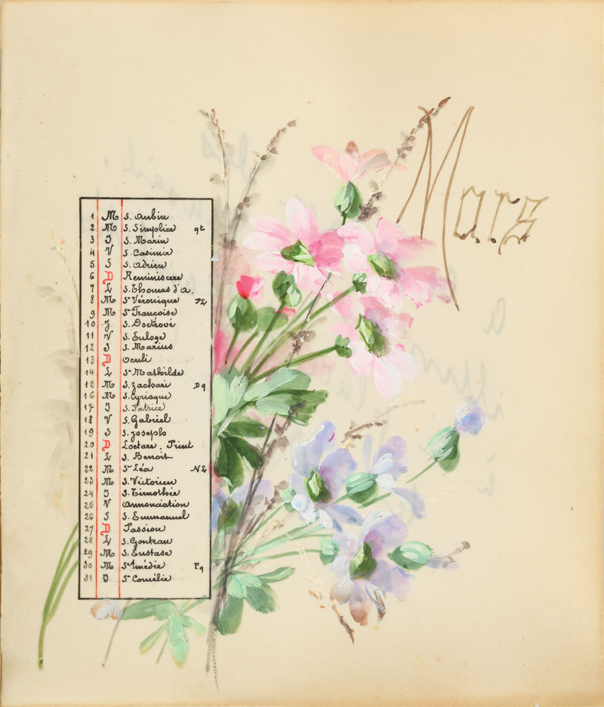 'Flori de câmp' (pagină de calendar cu motivul floral al lunii martie 1898)