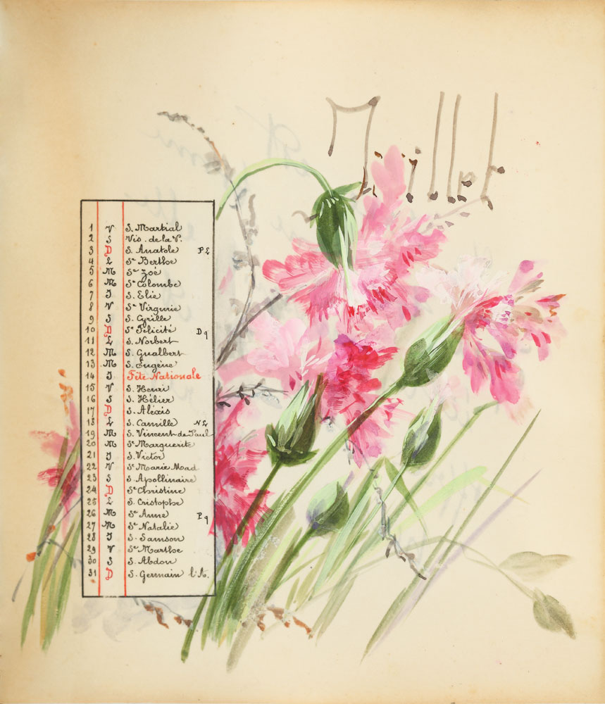 'Garoafe' (pagină de calendar cu motivul floral al lunii Iulie 1898)
